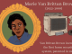 Text reads, “Van Brittan Brown invented the first home security system, patented in 1966.” An illustration of Marie van Brittan Brown, a Black woman with black hair pulled back, next to an illustration of the first home security system.