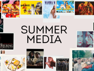 Photos of various media displayed on a light pink background. In the middle of the image is written, “SUMMER MEDIA”.