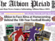 The front page of a newspaper, where the top of the page reads "The Albion Pleiad" in large gothic letters.