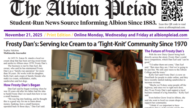 The front page of a newspaper with large gothic font at the top reading "The Albion Pleiad."