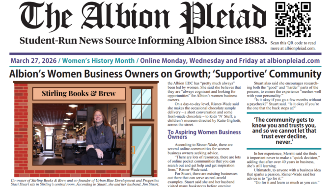 The first half of a front page of a newspaper, with "The Albion Pleiad" written in large, black, gothic letters at the top.